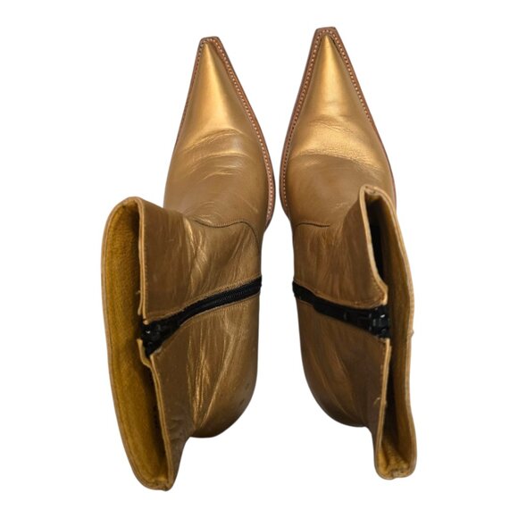 Gold Leather RUDEL Snip Toe Western Cowgirl Boots sz 7 - Picture 4 of 11